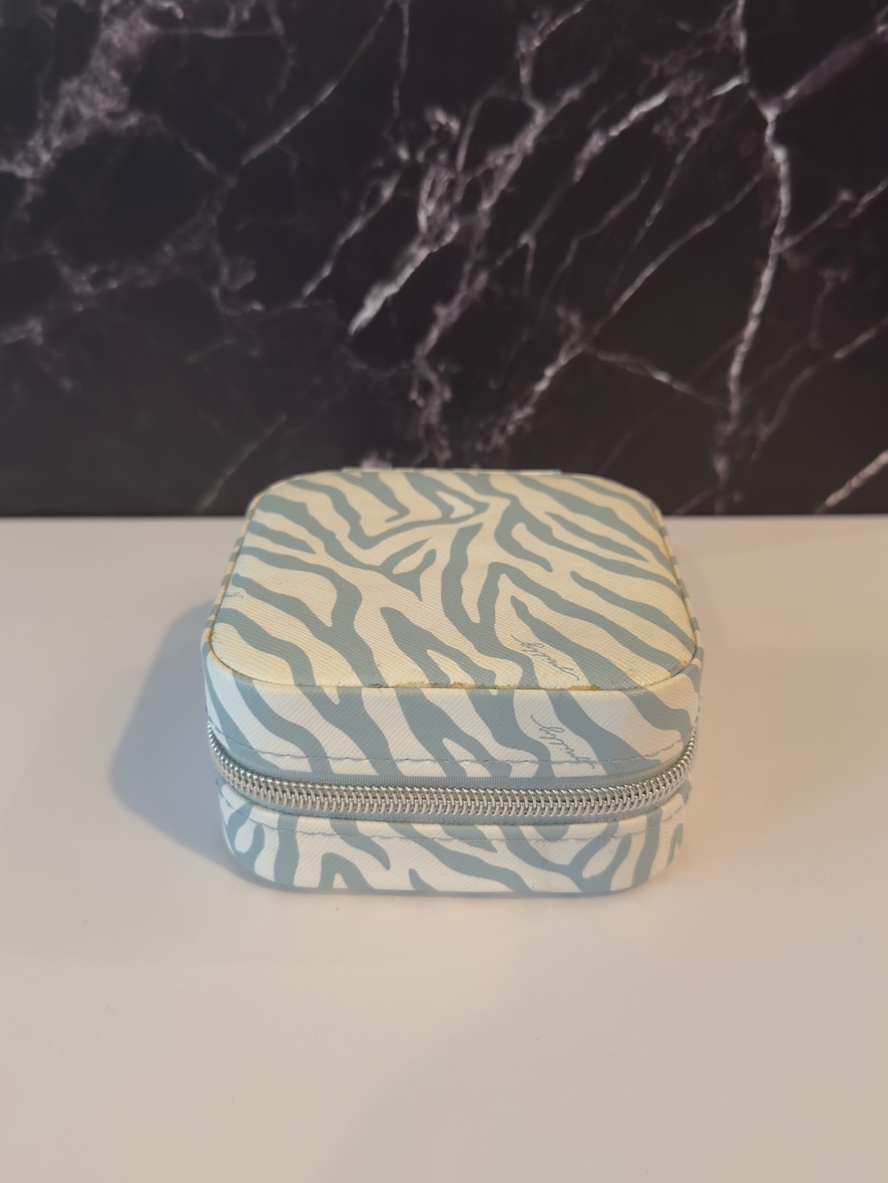 Milly Light Blue and Cream Zebra Travel Jewelry Case